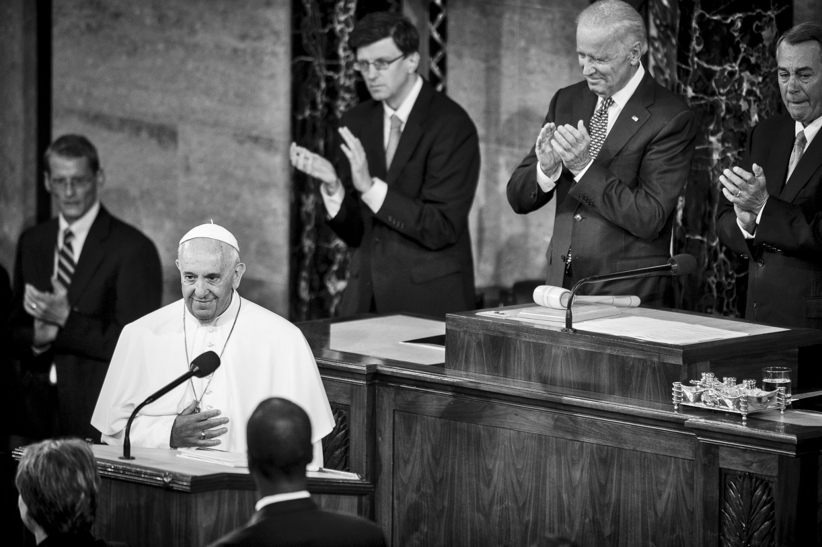 Pope Francis is acknowledged as he arrives in the chamber of the House of Representatives to speak to a joint meeting of Congress at the U.S. Capitol in Washington, District of Columbia, U.S., on Thursday, Sept. 24, 2015. Credit: Pete Marovich/Bloomberg