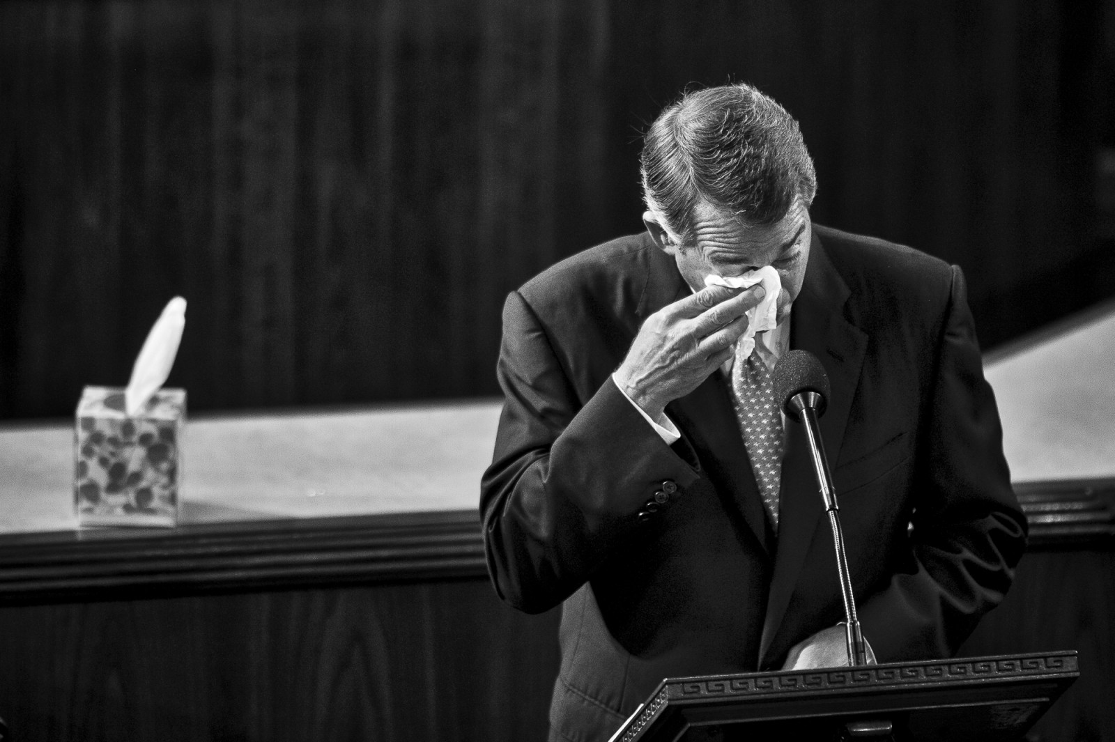 The day before he is to retire from Congress, Speaker of the House John Boehner (R-OH) becomes emotional as he delivers his farewell address to the House of Representatives on October 29, 2015 in Washington, D.C. Following his address, the House of Representatives will vote on Boehner’s replacement for Speaker. Photo by Pete Marovich/UPI