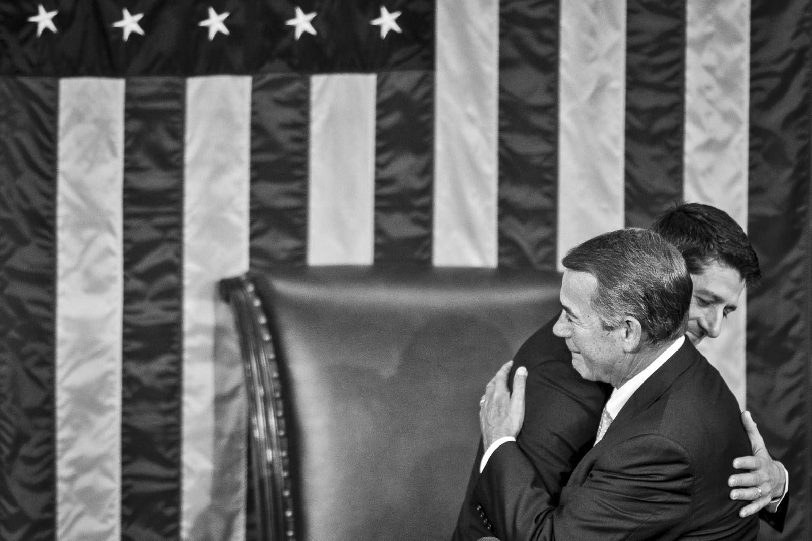 Rep. Paul Ryan (R-WI) is welcomed by Speaker of the House John Boehner (R-OH) after being elected Speaker of the House of Representatives on October 29, 2015 in Washington, D.C. Earlier the outgoing Speaker, Rep. John Boehner (R-OH), gave his farewell address to Congress. He is retiring on October 30, 2015. Photo by Pete Marovich/UPI