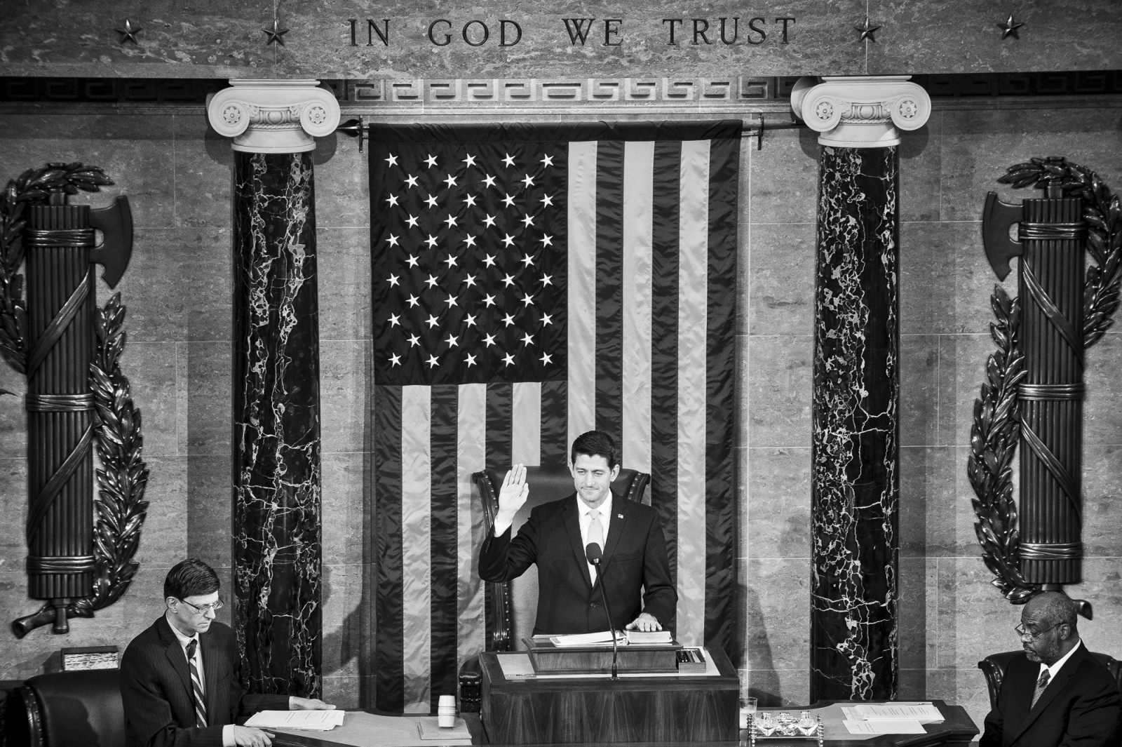 Speaker of the House Paul Ryan (R-WI) is sworn in after being elected Speaker of the House of Representatives on October 29, 2015 in Washington, D.C. Earlier the outgoing Speaker, Rep. John Boehner (R-OH), gave his farewell address to Congress. He is retiring on October 30, 2015. Photo by Pete Marovich/UPI